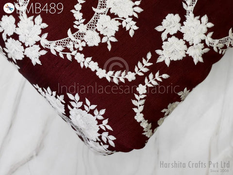 Indian Burgundy Embroidered by the yard Fabric Sewing DIY Crafting Embroidery Wedding Dresses Fabric Costumes Cushion Covers Table Runners