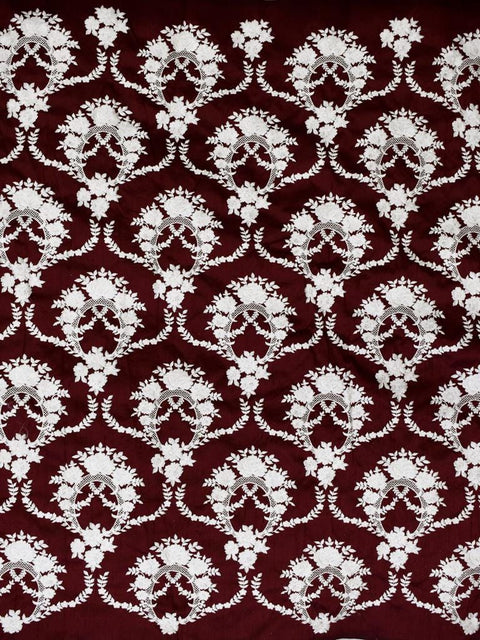 Indian Burgundy Embroidered by the yard Fabric Sewing DIY Crafting Embroidery Wedding Dresses Fabric Costumes Cushion Covers Table Runners