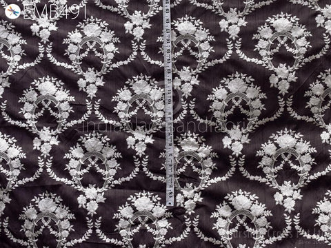 Mauve Embroidery by the yard Fabric Sewing DIY Crafting Embroidered Indian Wedding Dress Fabric Bridal Costumes Cushion Covers Table Runners