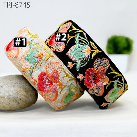 9 Yard Peach Embroidery 5cm Ribbon Trim Indian Sari Border Embroidered Crafting Sewing Costumes Tablecloth Lampshade making Home Decor Trim