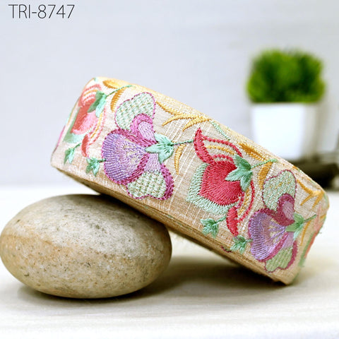 3 Yard Coral Embroidery Ribbon Trim Indian Sari Border Embroidered Crafting Sewing Costumes Tablecloth Lampshade making Home Decor Trim 5cm