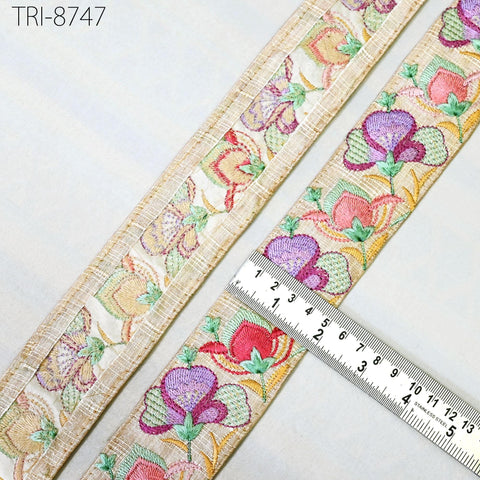 9 Yard Coral 5cm Embroidery Ribbon Trim Indian Sari Border Embroidered Crafting Sewing Costumes Tablecloth Lampshade making Home Decor Trim