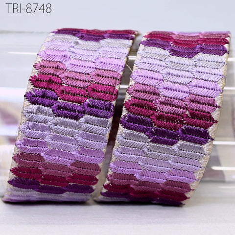 9 Yard Embroidery 45mm Ribbons Trim Purple Embellishment Embroidered Fabric Saree Border Theatrical Costumes Crafting Sewing Holidays Decor