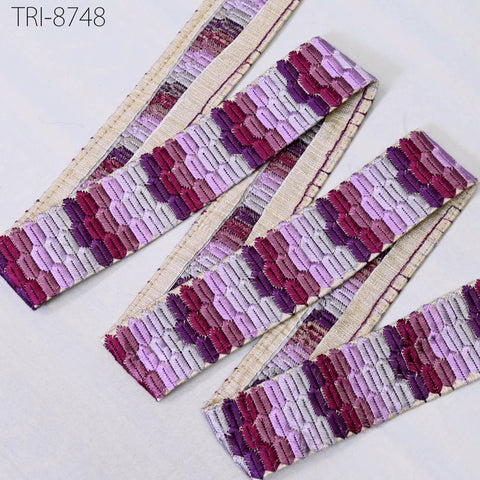 9 Yard Embroidery 45mm Ribbons Trim Purple Embellishment Embroidered Fabric Saree Border Theatrical Costumes Crafting Sewing Holidays Decor