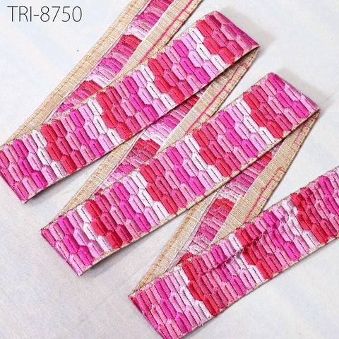 9 Yard Pink 45mm Ribbon Embroidery Trimmings Border Embroidered Fabric Trim Gift Wrapping Saree DIY Crafting Christmas Decoration Embellish