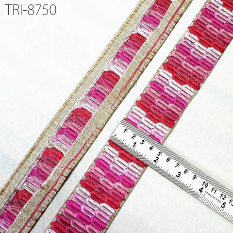 9 Yard Pink 45mm Ribbon Embroidery Trimmings Border Embroidered Fabric Trim Gift Wrapping Saree DIY Crafting Christmas Decoration Embellish