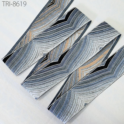 9 Yard Grey 5cm Embroidery Trim Ribbon Indian Sari Border Crafting Sewing Embroidered Decorative Costumes Lampshades making Home Decor Trim