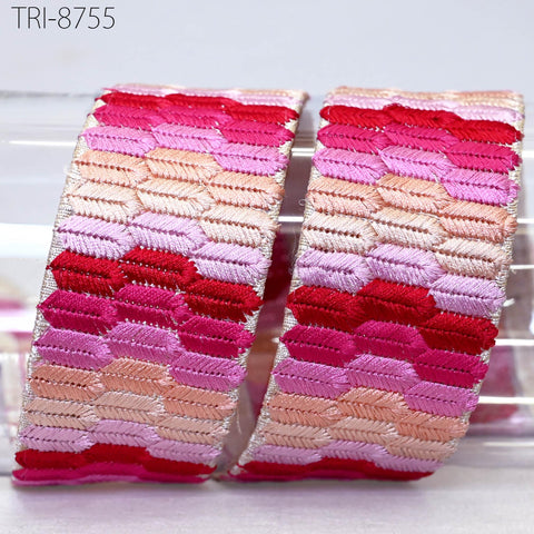 9 Yard Pink 45mm Ribbons Trim Embroidery Embellishment Border Embroidered Fabric Trimmings Gift Wrapping Saree DIY Crafting Christmas Decor