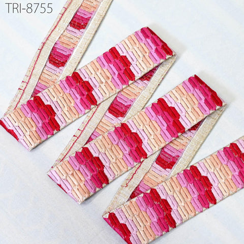 9 Yard Pink 45mm Ribbons Trim Embroidery Embellishment Border Embroidered Fabric Trimmings Gift Wrapping Saree DIY Crafting Christmas Decor