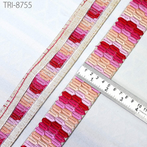 9 Yard Pink 45mm Ribbons Trim Embroidery Embellishment Border Embroidered Fabric Trimmings Gift Wrapping Saree DIY Crafting Christmas Decor