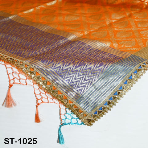 Orange Dupatta Banarasi Sequin Long Brocade Dupatta Chunni Bridal Veil Wedding Lehenga Shawls Wraps Punjabi Dress Head Scarf Women Gift Wife