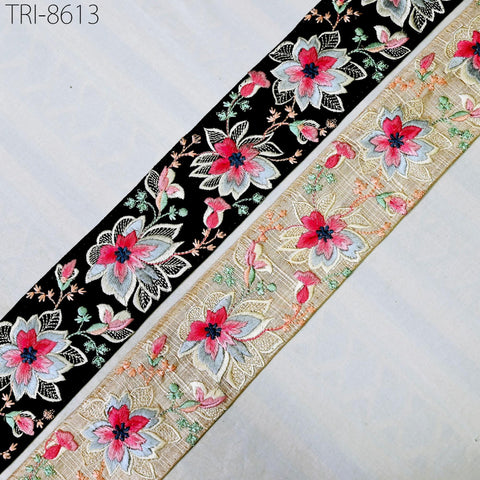 9 Yard Embroidery 6 cm Trim Border Embroidered Saree Ribbon Tape Craft Sewing Accessories for Beach Bag, Hats, Costume, Christmas Home Decor