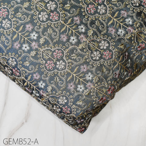 Grey Embroidered Fabric by the yard Sewing DIY Crafting Indian Embroidery Wedding Dresses Costumes Dolls Bags Cushions Table Runners Blouses