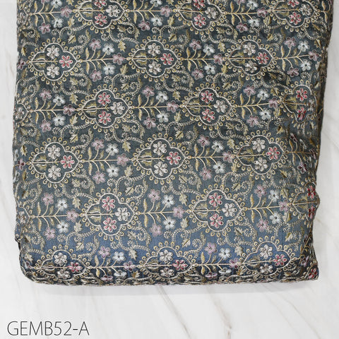 Grey Embroidered Fabric by the yard Sewing DIY Crafting Indian Embroidery Wedding Dresses Costumes Dolls Bags Cushions Table Runners Blouses