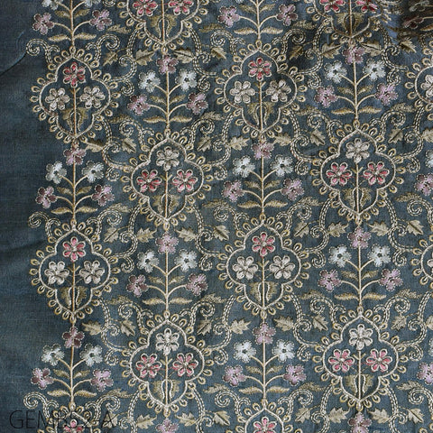 Grey Embroidered Fabric by the yard Sewing DIY Crafting Indian Embroidery Wedding Dresses Costumes Dolls Bags Cushions Table Runners Blouses
