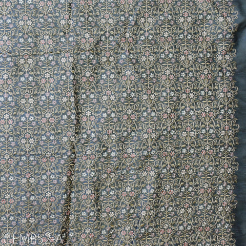 Grey Embroidered Fabric by the yard Sewing DIY Crafting Indian Embroidery Wedding Dresses Costumes Dolls Bags Cushions Table Runners Blouses
