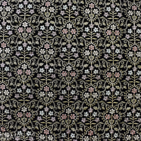 Indian Black Embroidered Fabric by the yard Sewing DIY Crafting Wedding Dress Embroidery Costumes Curtains Cushions Table Runners Blouses