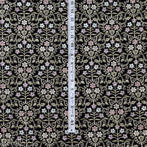 Indian Black Embroidered Fabric by the yard Sewing DIY Crafting Wedding Dress Embroidery Costumes Curtains Cushions Table Runners Blouses