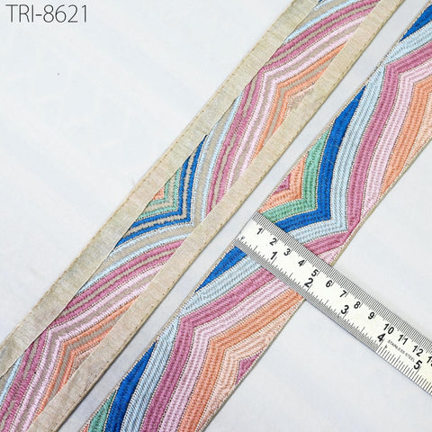 9 Yard Multicolor 5cm Embroidery Trim Ribbons Indian Saree Border Crafting Sewing Accessories Embroidered Hairbands, Clips Curtains, Costume
