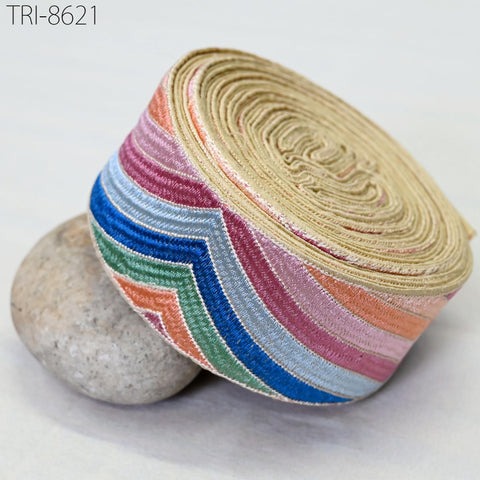 9 Yard Multicolor 5cm Embroidery Trim Ribbons Indian Saree Border Crafting Sewing Accessories Embroidered Hairbands, Clips Curtains, Costume