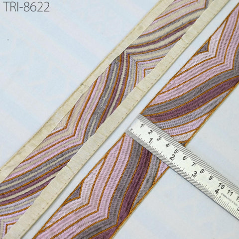 9 Yard Mauve 5CM Embroidery Trim Ribbon Indian Sari Border Craft Sewing Embroidered Hair Accessories, Embellish Ornaments making Home Decor