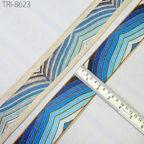 9 Yard Blue 5cm Embroidery Trim Ribbon Indian Sari Border Crafting Sewing Embroidered Costumes Tablecloth Lampshades making Home Decor Trim