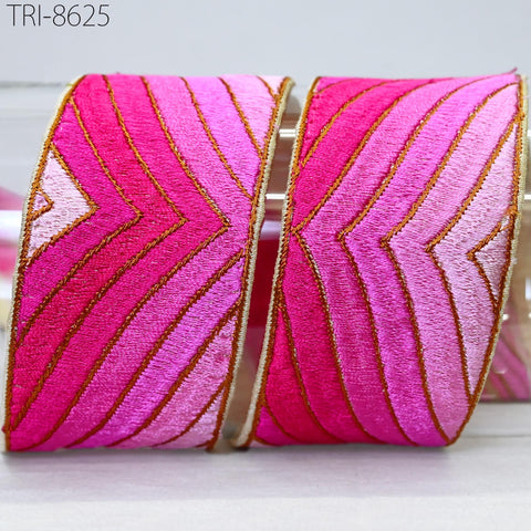 9 Yard Pink 5cm Embroidery Trim Ribbon Indian Sari Border Crafting Sewing Embroidered Hair Accessories, Embellish Ornament making Home Decor