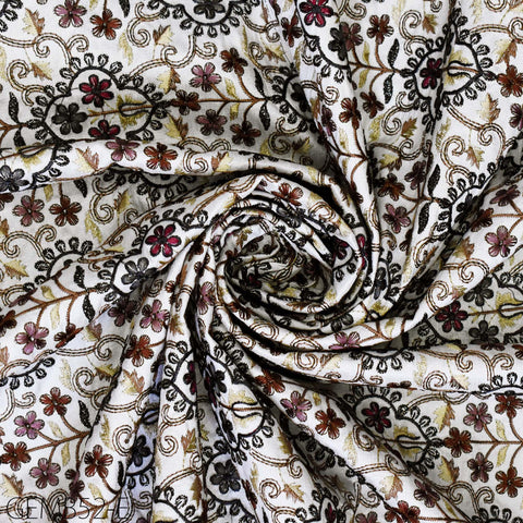 Off White Embroidered Fabric by the yard Sewing DIY Crafting Indian Embroidery Wedding Dress Costume Dolls Cushion Cover Table Runner Blazer