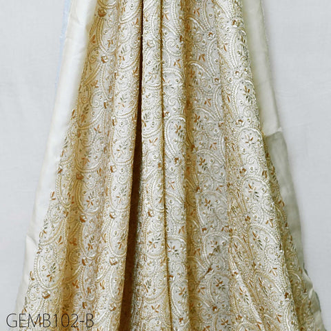 Ivory Embroidered Fabric by the yard Sewing DIY Crafting Indian Embroidery Wedding Dresses Costumes Dolls Bags Cushion Covers Table Runners