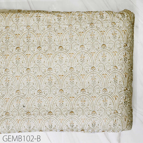 Ivory Embroidered Fabric by the yard Sewing DIY Crafting Indian Embroidery Wedding Dresses Costumes Dolls Bags Cushion Covers Table Runners