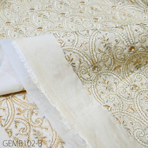 Ivory Embroidered Fabric by the yard Sewing DIY Crafting Indian Embroidery Wedding Dresses Costumes Dolls Bags Cushion Covers Table Runners
