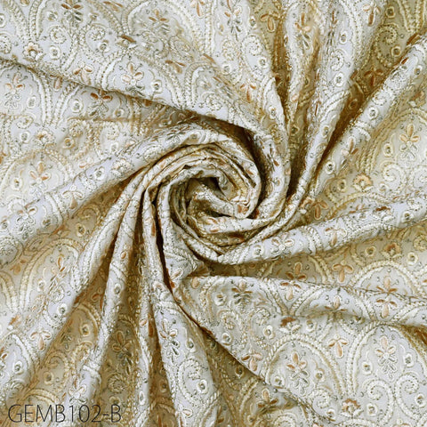 Ivory Embroidered Fabric by the yard Sewing DIY Crafting Indian Embroidery Wedding Dresses Costumes Dolls Bags Cushion Covers Table Runners