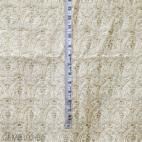 Ivory Embroidered Fabric by the yard Sewing DIY Crafting Indian Embroidery Wedding Dresses Costumes Dolls Bags Cushion Covers Table Runners