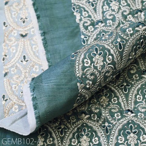 Embroidered Fabric by the yard Sewing DIY Crafting Steel Blue Indian Embroidery Wedding Dresses Costumes Dolls Bags Cushion Covers Blouses