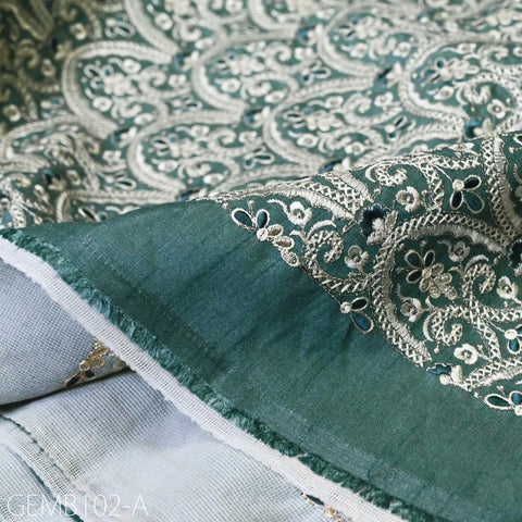 Embroidered Fabric by the yard Sewing DIY Crafting Steel Blue Indian Embroidery Wedding Dresses Costumes Dolls Bags Cushion Covers Blouses