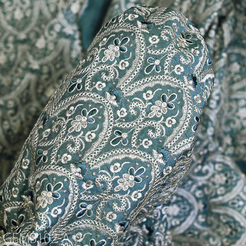 Embroidered Fabric by the yard Sewing DIY Crafting Steel Blue Indian Embroidery Wedding Dresses Costumes Dolls Bags Cushion Covers Blouses
