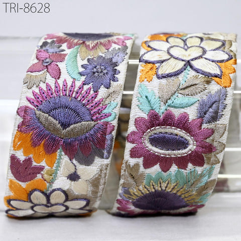 9 Yard Indian Embroidery 5 CM Border Embroidered Fabric Trim Saree Ribbon Crafting Sewing Wedding Decoration Embellishment Trimming