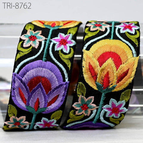 Purple Embroidery 45mm Ribbon Trim 9 Yard Indian Sari Border Embroidered Crafting Sewing Costume Tablecloth Lampshade making Home Decor Trim