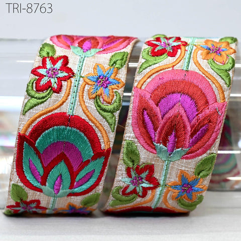 9 Yard Red Embroidery 45mm Ribbon Trim Indian Sari Border Embroidered Craft Sewing Costume Tablecloth Lampshade making Home Decor Trimming