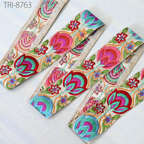 9 Yard Red Embroidery 45mm Ribbon Trim Indian Sari Border Embroidered Craft Sewing Costume Tablecloth Lampshade making Home Decor Trimming