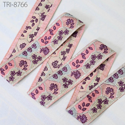 9 Yard Pink 5CM Embroidery Sari Border Trims Tapes Embroidered Saree Ribbons Embellish Sewing Costumes Crafting Hair Bands Straps Tote Bags