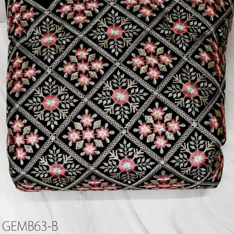 Black Embroidered Fabric by the yard Sewing DIY Crafting Indian Embroidery Wedding Dress Costumes Dolls Bags Cushion Covers Table Runners