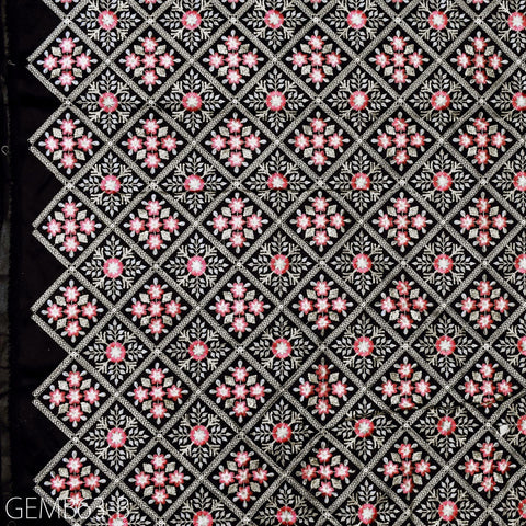 Black Embroidered Fabric by the yard Sewing DIY Crafting Indian Embroidery Wedding Dress Costumes Dolls Bags Cushion Covers Table Runners