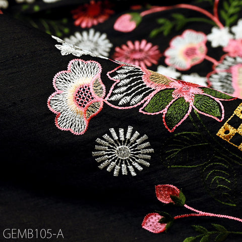 Black Embroidered Fabric by the yard Sewing DIY Crafting Indian Embroidery Wedding Dress Costumes Dolls Cushion Covers Table Runner Blouses