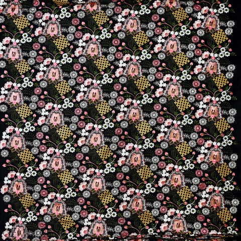 Black Embroidered Fabric by the yard Sewing DIY Crafting Indian Embroidery Wedding Dress Costumes Dolls Cushion Covers Table Runner Blouses