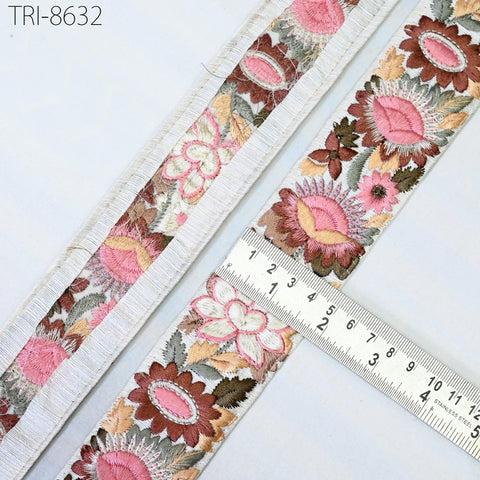 9 Yard Pink Embroidery 45mm Border Indian Embroidered Fabric Trim Gift Wrapping Saree Ribbon Crafting Christmas Decoration Embellish Trim