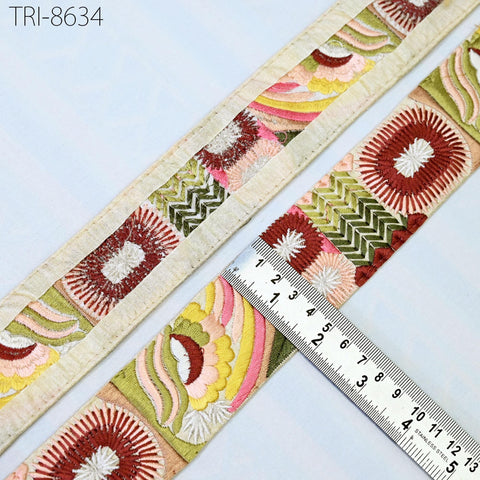 3 Yard Embroidery Trims Embellishment Embroidered Fabric Saree Ribbon Costumes Border Sewing Beach Bags Tote Pouche Wall Hangings 48mm