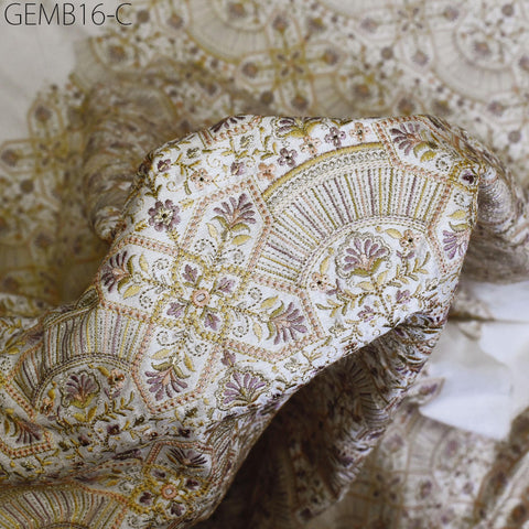 Ivory Embroidered Fabric by the yard Sewing DIY Crafting Indian Embroidery Wedding Dresses Costumes Bags Cushion Covers Home Decor Blouses