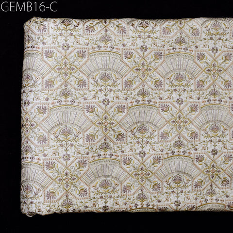 Ivory Embroidered Fabric by the yard Sewing DIY Crafting Indian Embroidery Wedding Dresses Costumes Bags Cushion Covers Home Decor Blouses