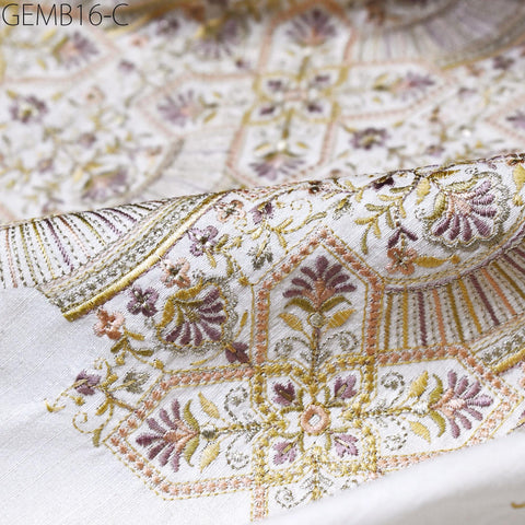 Ivory Embroidered Fabric by the yard Sewing DIY Crafting Indian Embroidery Wedding Dresses Costumes Bags Cushion Covers Home Decor Blouses